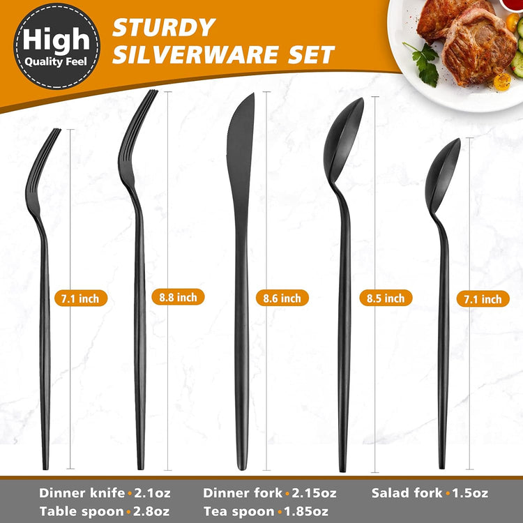 Matte Black Silverware Set, Oliviola 40-Piece Stainless Steel Flatware Cutlery Set Service for 8, Satin Finish Kitchen Utensil Set, Dishwasher Safe