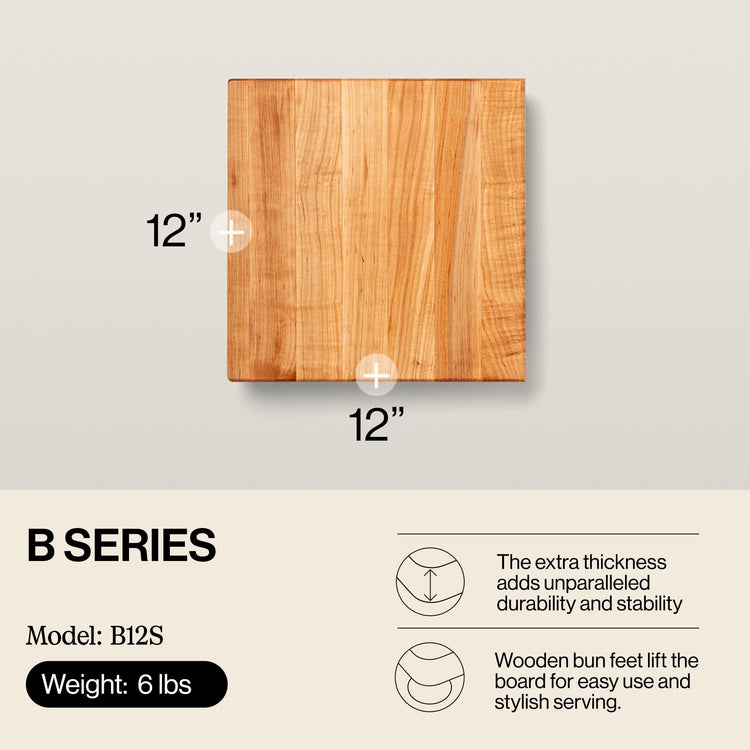 B Series Square Wooden Maple Cutting Board 12”x12”