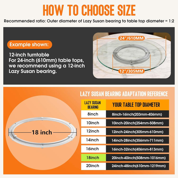 Pisman Aluminium Alloy Turntable Bearing, Heavy Duty Lazy Susan Rotating Bearing Turntable,Smooth Swivel Plate Hardware for Round Dining Table,DIY. Silent Rotating Base Only.(18inch)