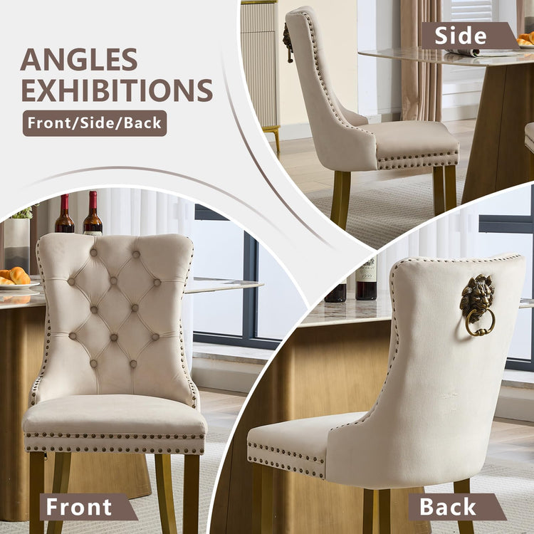 Beige Velvet Dining Chairs Set of 6 (6 Count)