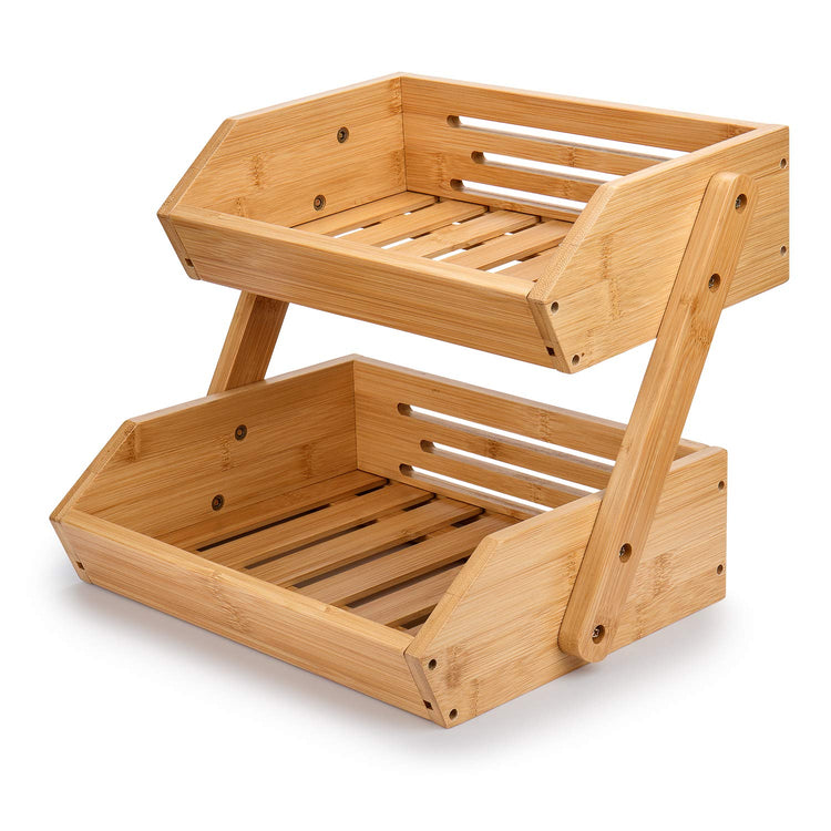 2 Tier Bamboo Fruit Basket for Kitchen Counter
