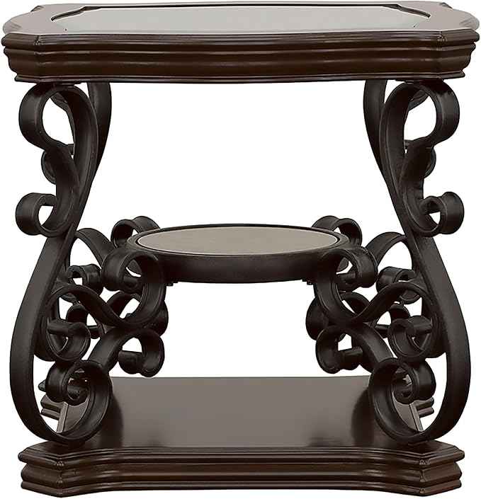 Coaster Home Furnishings - Laney - 1-Shelf Glass Top Rectangular End Table with Metal Legs, Scrollwork Design and Polished Wood Surface - Living Room - 26-Inch - Dark Merlot - 702447