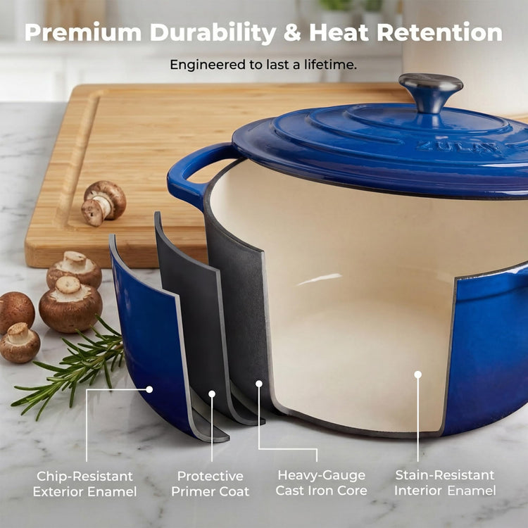 5 Quart Enameled Cast Iron Dutch Oven Pot with Lid