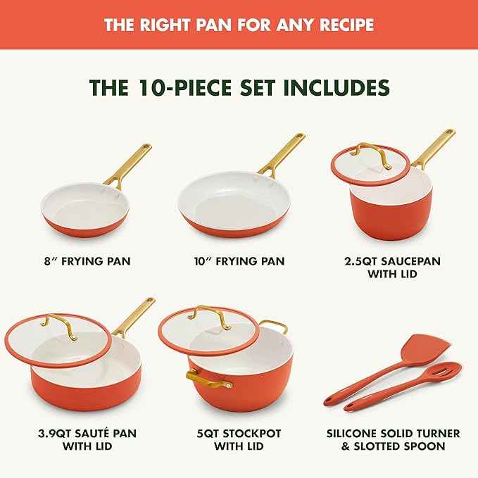 GreenPan Nonstick Reserve Pro 10 Piece Cookware Set, NSF Certified Ceramic, Hard Anodized PFAS-Free Pots & Pans Set with Lids, Stainless Steel Handles, Oven & Dishwasher Safe, Harvest Orange