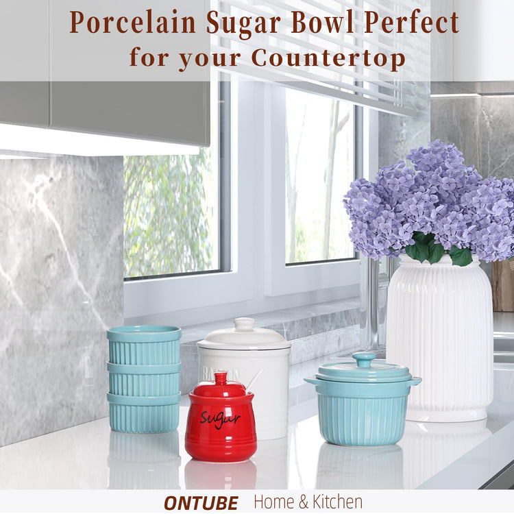 Ceramic Sugar Bowl with Lid and Spoon 12oz
