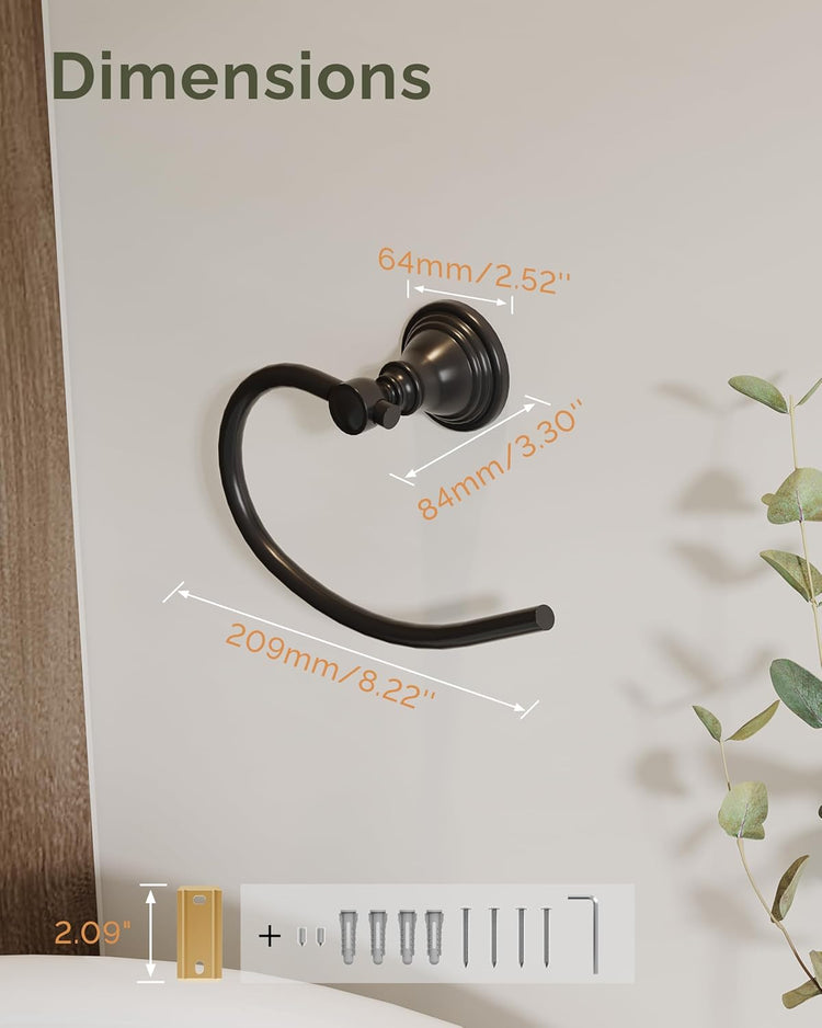 Towel Ring, Stainless Steel Hand Towel Holder for Bathroom Wall Mount, Heavy Duty Towel Hanger for Kitchen, Bath, RV (Matte Black)