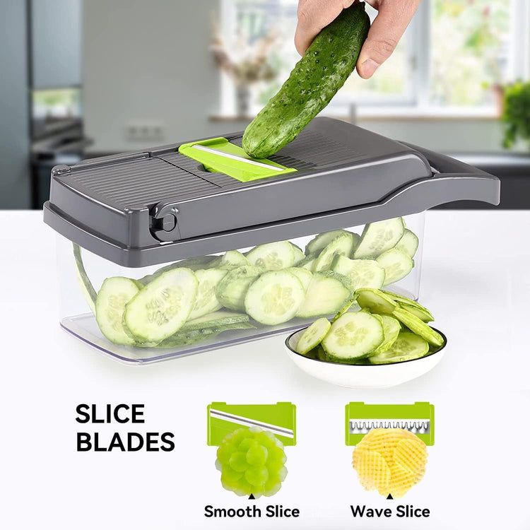 Multi Function Vegetable Chopper Onion Micer Chopper 12 in 1 Pro Veggie Slicer Dicer Cutter with Container for Potatoes