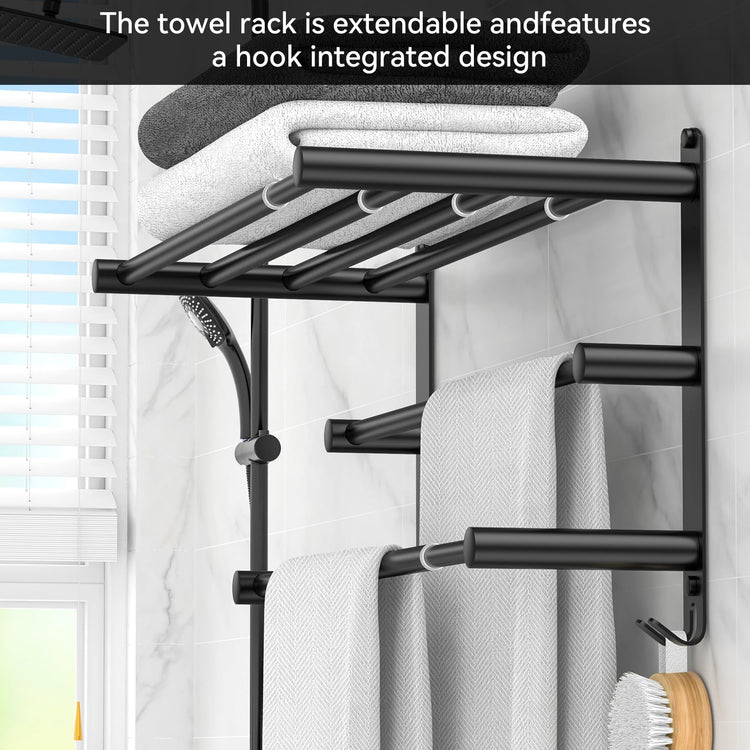 Black Adjustable Towel Bar for Bathroom Wall Mount17