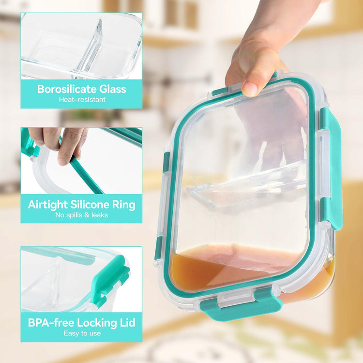 5 Pack 35 Oz Glass Meal Prep Containers 2 Compartments (5 Count)