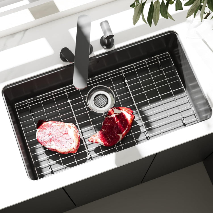 27-9/16" x 14-9/16" Stainless Steel Sink Protector, Sink Protectors for Kitchen Sink, Sink Grid, Sink Grate for Bottom with Rear Drain, Metal Sink Rack for Bottom of Sink with Corner Radius 3/16"