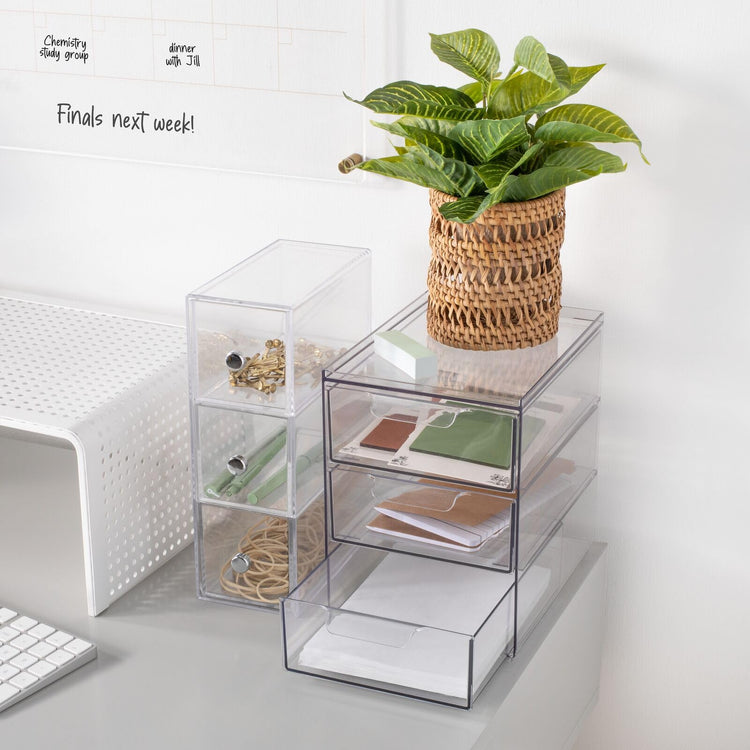 Plastic Stackable Organizer with 3 Drawers (4 Count)