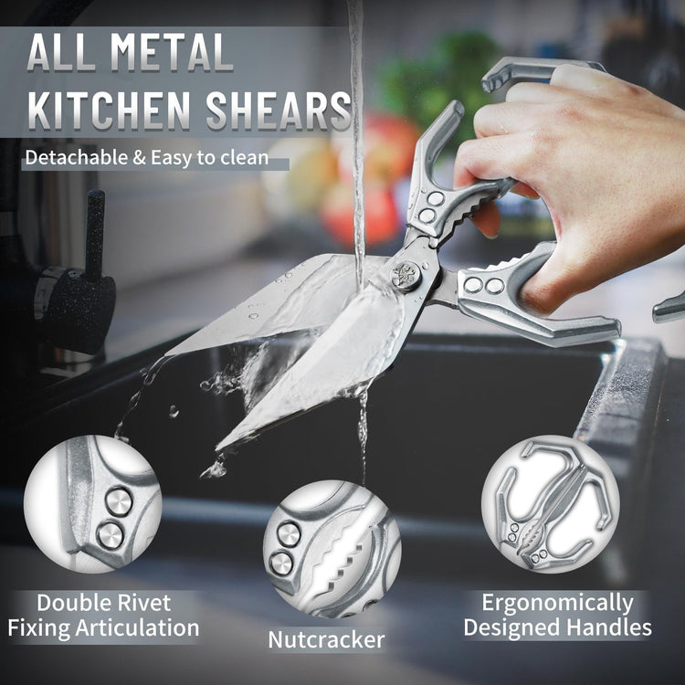 Heavy Duty Poultry Shears for Food with Silver Ergonomic Handle