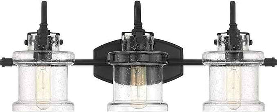 Quoizel Danbury Bath Vanity Lights, 24 Inch 3-Light Earth Black Vintage-Inspired Bathroom Lighting Fixtures Over Mirror, 100W, Clear Seedy Glass, Wall Mount Light for Bathrooms, Kitchen or Hallway