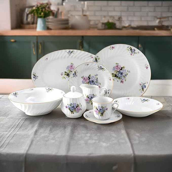 Lynns Paradise 45-Piece Serafina Dinnerware Set, 24K Gold Trim Embossed Swirl Floral Plates & Bowls Apartment Essentials Home Kitchen Dinner Accessories