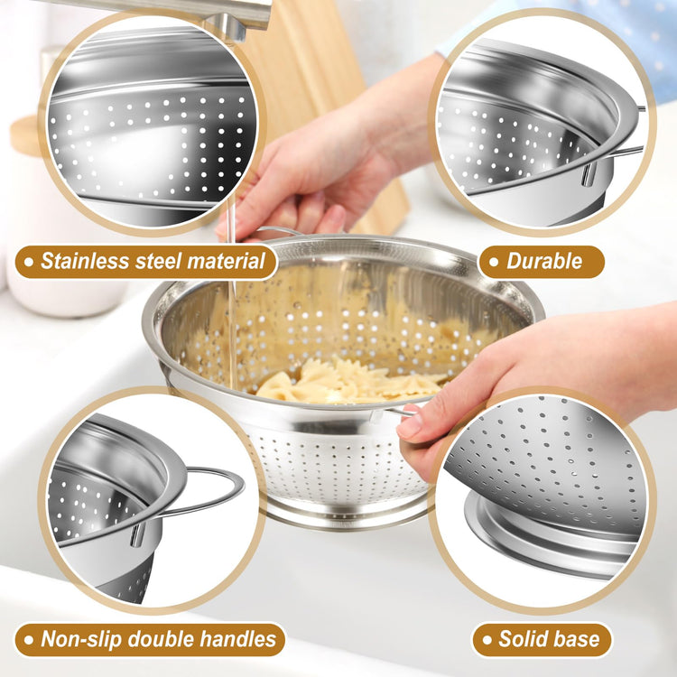 2 Pack 12 Quart Heavy Duty Stainless Steel Colander with Footed Base and Handles Pasta Spaghetti Berry Fruit Vegetable Kitchen Food Strainer Basket (2 Count)