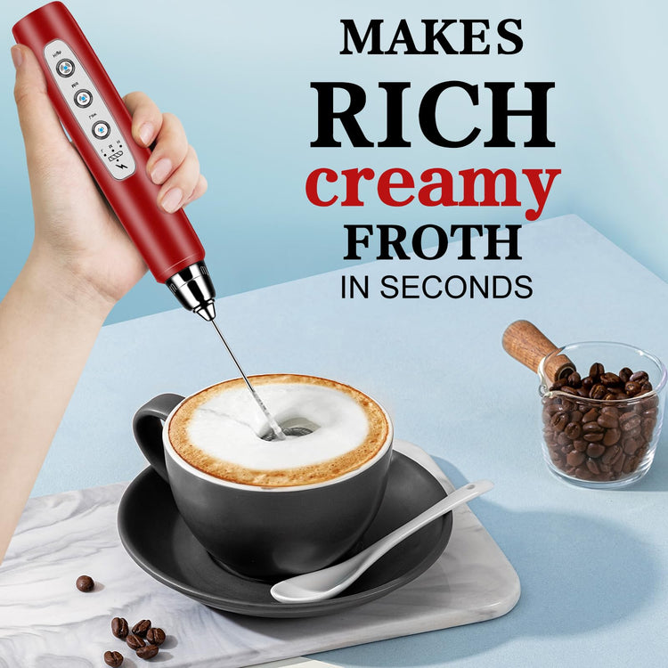 Milk Frother Wand Rechargeable Handheld Whisk Coffee 3 Speed Adjustable