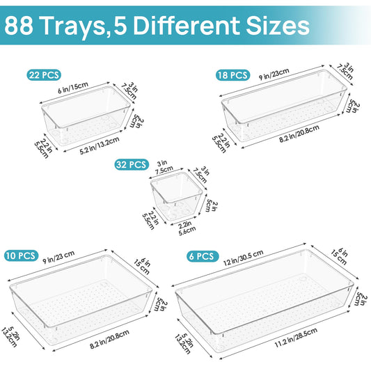 88PCS Clear Plastic Drawer Organizers Set (88 Count)