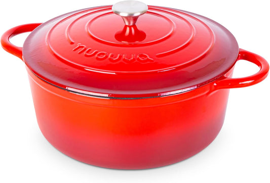Cast Iron Dutch Oven with Lid – Non-Stick Ovenproof Enamelled Casserole Pot – Sturdy Dutch Oven Cookware – Red, 7.3-Quart, 30cm – by Nuovva - Nestoria