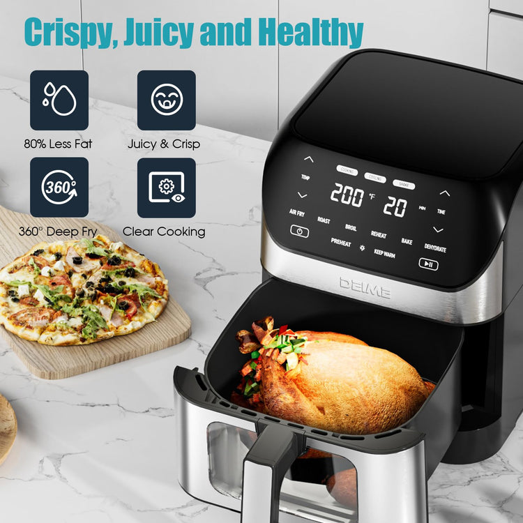 Air Fryer 6.2 QT Large Capacity Oilless Hot Air Fryers Oven 1500W Healthy Cooker with 10 Presets
