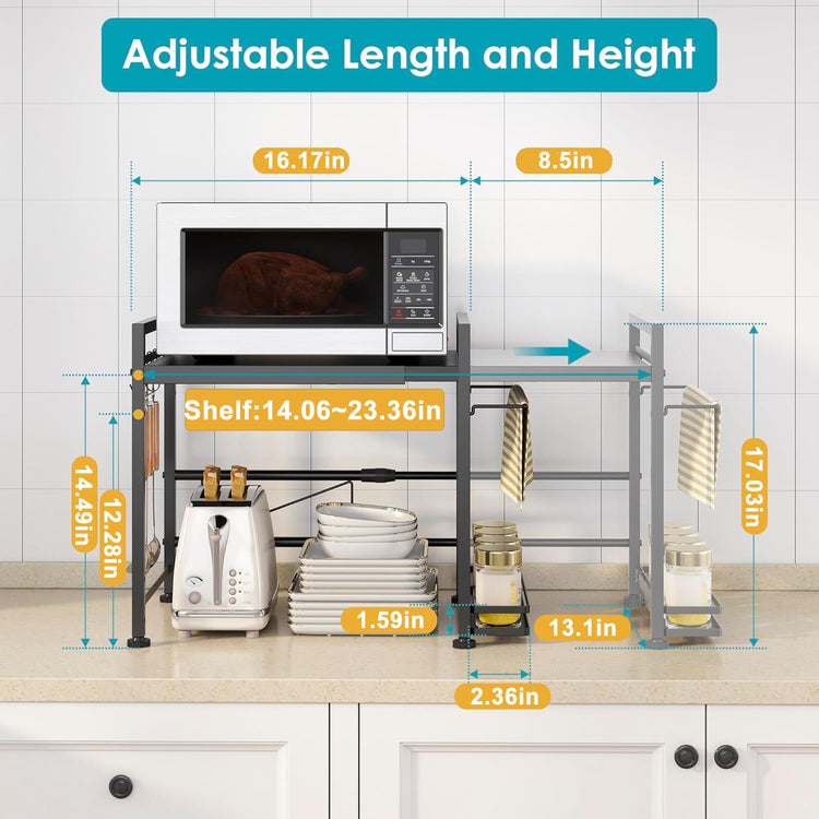 Expandable Microwave Stand Kitchen Countertop Organizer With Storage