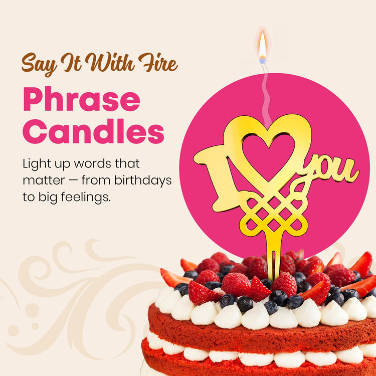 I Love You Reusable Gold Romantic Cake Candle