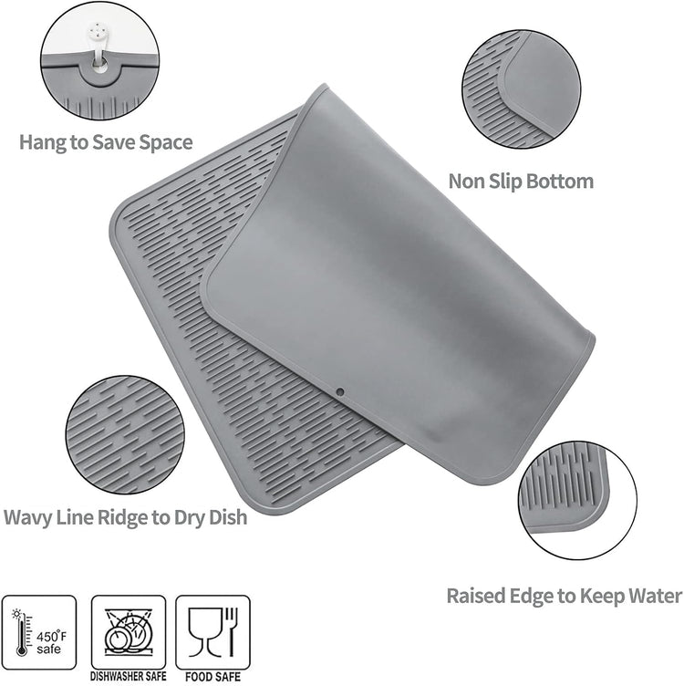 Silicone Dish Drying Mat for Multiple Usage,Easy clean,Eco-friendly,Heat-resistant Silicone Mat for Kitchen Counter or Sink,Refrigerator or Drawer Liner Grey 3XL 28 inches x 18 inches