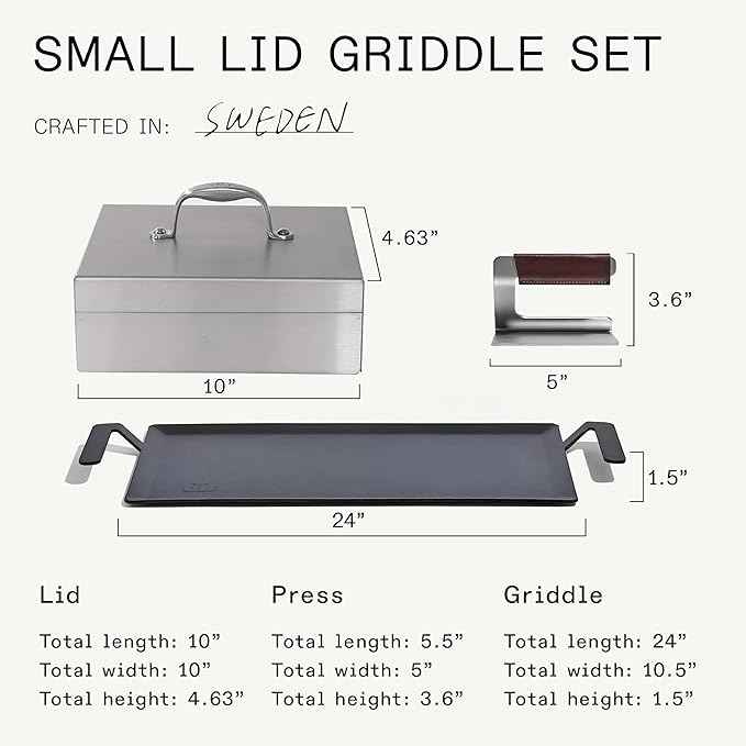 Made In Cookware | Carbon Steel Griddle and Grill Press Set with Half Lid - (Like Cast Iron, but Better) | Professional Cookware | Crafted in Sweden | Induction Compatible