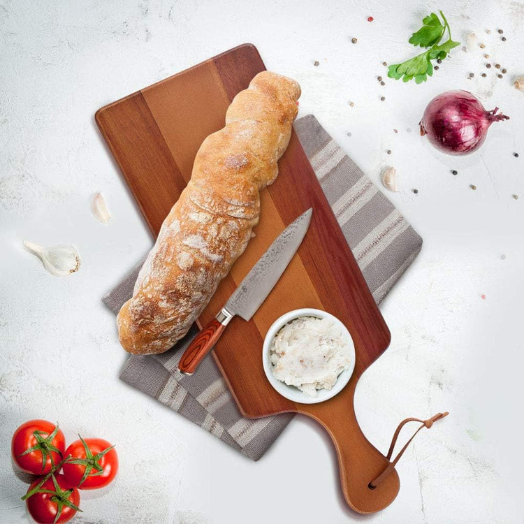 AIDEA Acacia Wood Cutting Board with Handle, Wooden Cheese Board Charcuterie Boards for Bread, Meat, Fruits, Cheese and Serving, Food Serving Tray for Kitchen, 17 x 6 inch