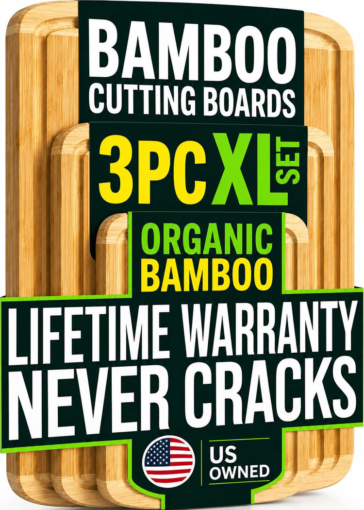 INDESTRUCTIBLE Extra Large Bamboo Cutting Board Set of 3 with Vertical Grain Strength Technology (3 Count)