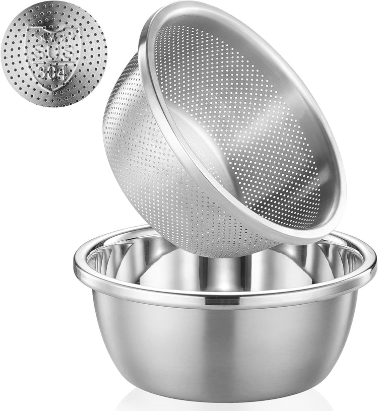 304 Stainless Steel Colander 2QT Microporous Colander & Mixing Bowl for Kitchen Cooking