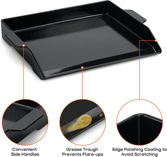 Onlyfire Universal Enamelled Cast Iron Cooking Griddle, Nonstick Coating Griddle Flat Top Grill Plate with Extra High Sidewalls for All Gas Grills and Range Oven, 18.5" x 14" - Nestoria