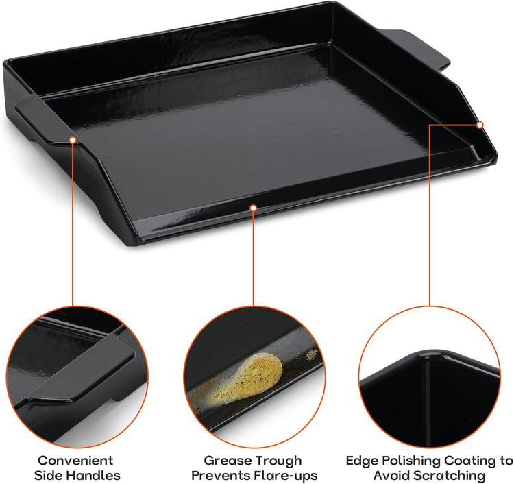 Onlyfire Universal Enamelled Cast Iron Cooking Griddle, Nonstick Coating Griddle Flat Top Grill Plate with Extra High Sidewalls for All Gas Grills and Range Oven, 18.5" x 14" - Nestoria