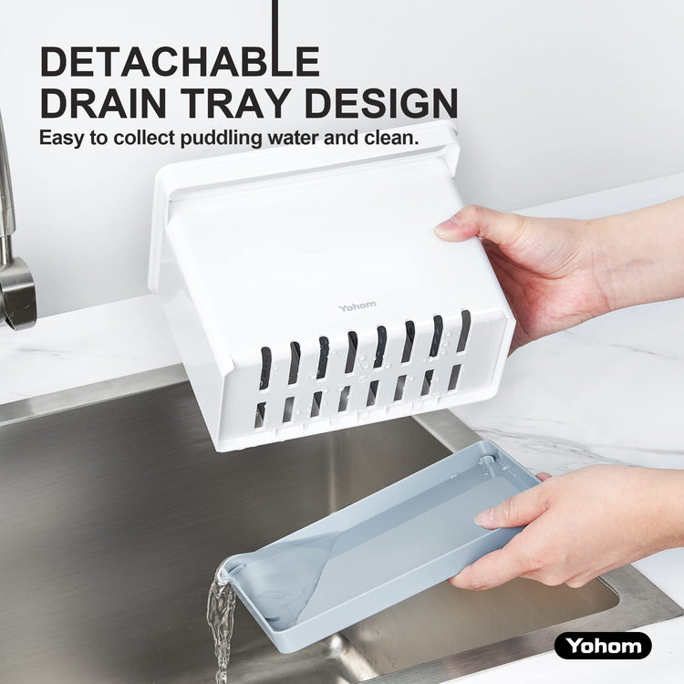 Sink Brush Holder for Kitchen Sink Sponge Caddy Countertop Organizer Plastic Dish Scrubber Holder with Dividers