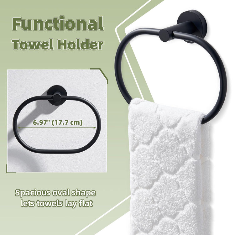 Matte Black Oval Towel Ring for Bathroom Kitchen
