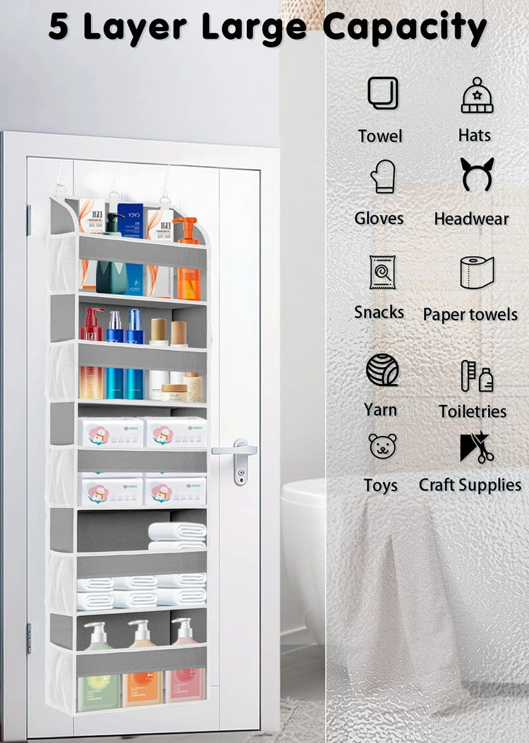 1 Pack Over The Door Storage Organizer with 5 Large Pockets