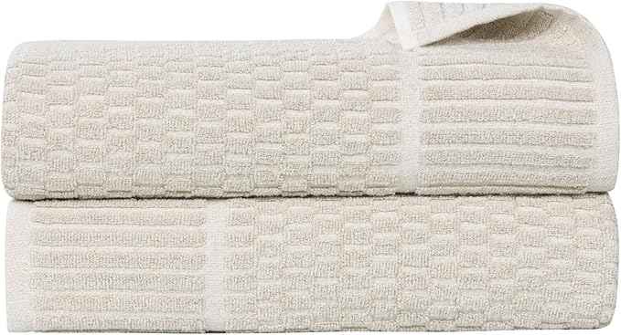 Superior Juno Viscose Cotton Blend Medium Weight Bath Sheets, for Bathroom, Shower, Spa, Plush, Quick Dry, Ultra-Soft Towels, Essentials, Border Detail, Oversized Towels, Set of 2, Beige