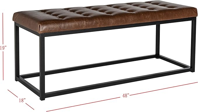 SAFAVIEH Home Collection – Reynolds Brown Tufted Upholstered Accent Bench, Modern Parsons-Style Open Frame Bench for Bedroom, Entryway or Living Room, Black Legs (FOX6225C)