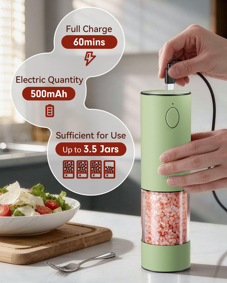 Larger Capacity Rechargeable Electric Salt and Pepper Grinder Set