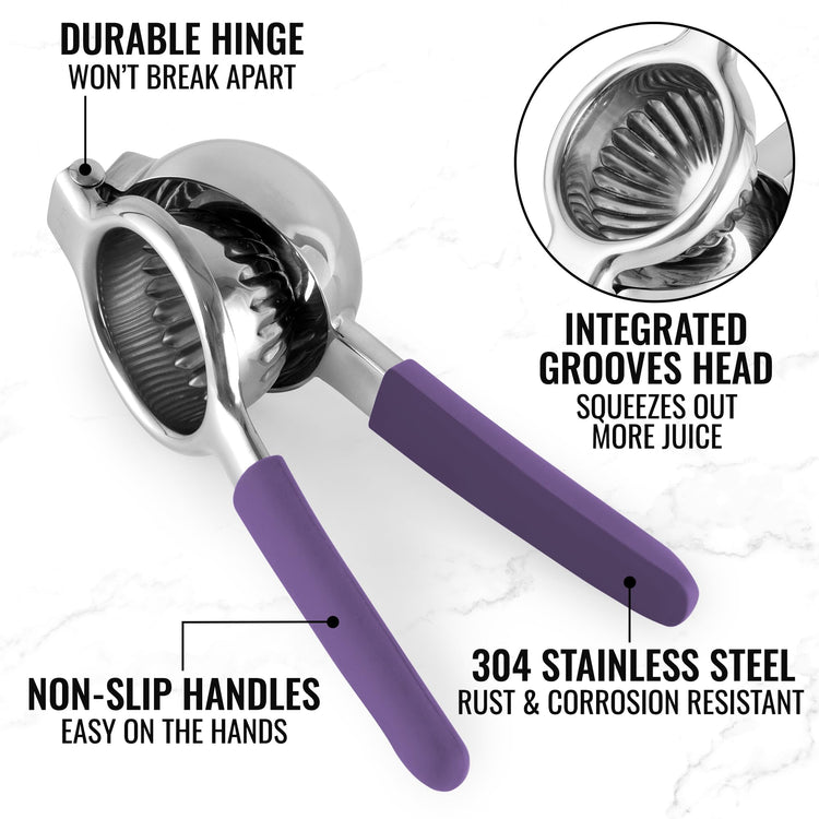 Lemon Squeezer Stainless Steel with Premium Heavy Duty Solid Metal Squeezer Bowl and Food Grade Silicone Handles