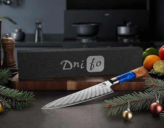 Damascus Chef Knife 8 Inch, Japanese Handcrafted Sharp Kitchen Knife with 67-Layer Damascus Steel & VG10 Core, Blue Resin & Natural Birch Wood Handle, Ideal Gift for You & Your Beloved