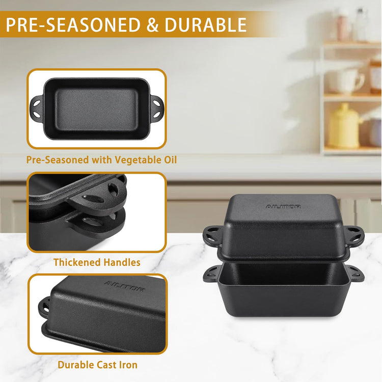 Cast Iron Loaf Pan with Lid 9x5 Inch (2 Count)