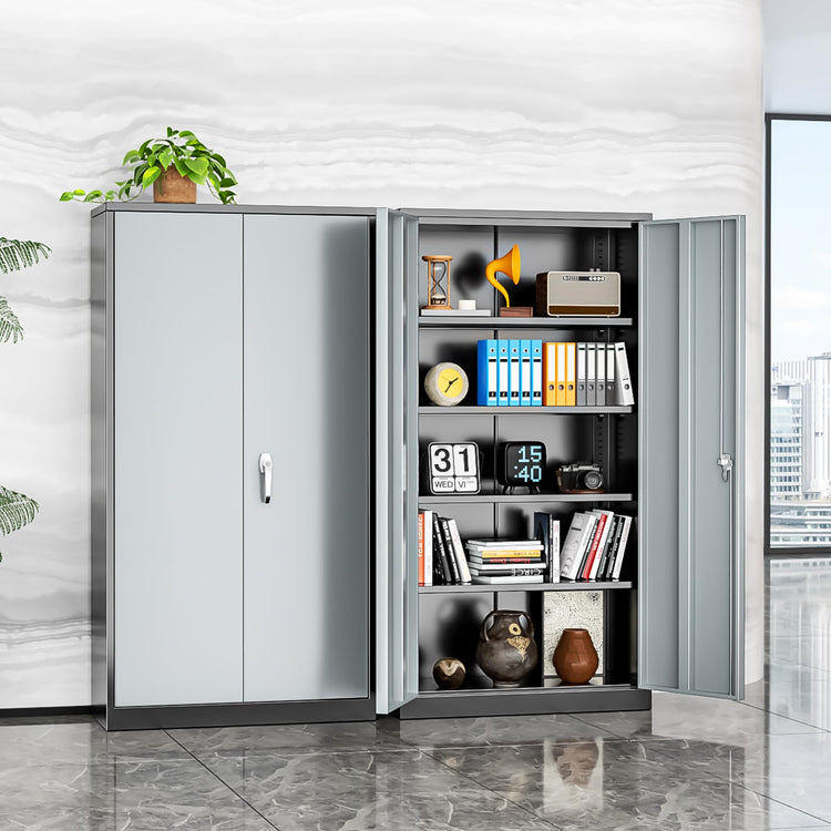 Metal Storage Cabinets 72” Black Grey Garage Steel Storage Cabinet with Doors and Shelves