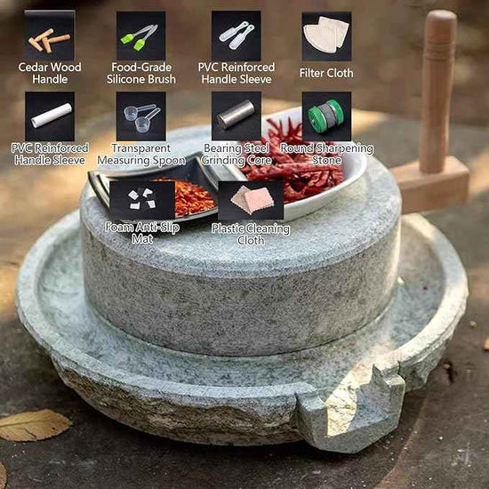Manual Stone Grain Mill with Wooden Base for Grinding Flour, Rice, Spices, Beans, Wheat, Coffee – Premium Quality, Adjustable Coarseness, Vintage Kitchen Tool