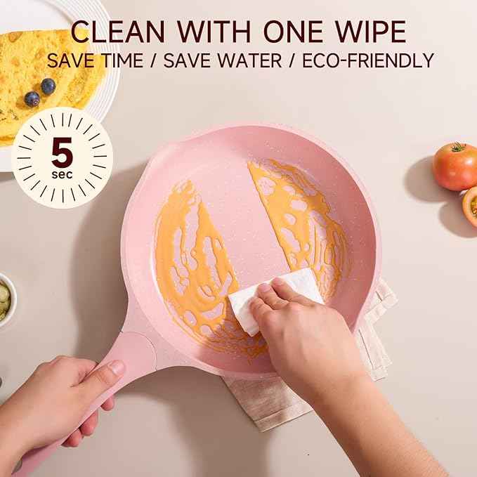 JEETEE Pink Pots and Pans Set Nonstick 23pcs, Healthy Kitchen Cookware Sets, Induction Cooking Set Pink Frying Pans, Saucepans, Sauté & Griddle & Crepe Pan (PFOA Free)