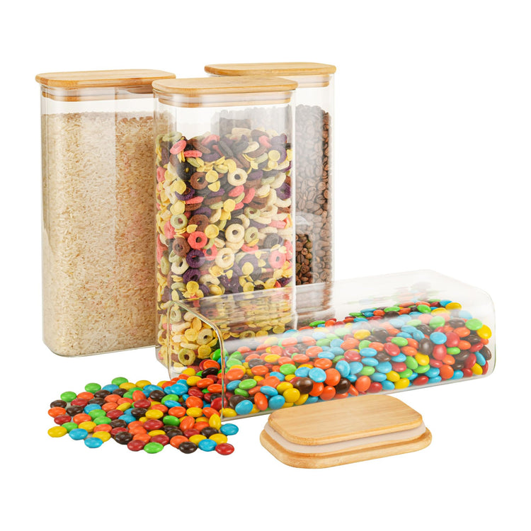 64oz Rectangle Airtight Glass Storage Containers with Bamboo Lids (4 Count)