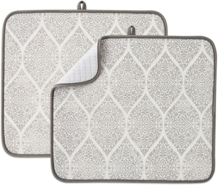 FRESHMINT Printed Dish Drying Mats for Kitchen Counter 2 Pack Absorbent Reversible Drying Mats Microfiber Kitchen Countertop Protector Dishes Drying Pad Extra Large 18"x16" Dish Mat
