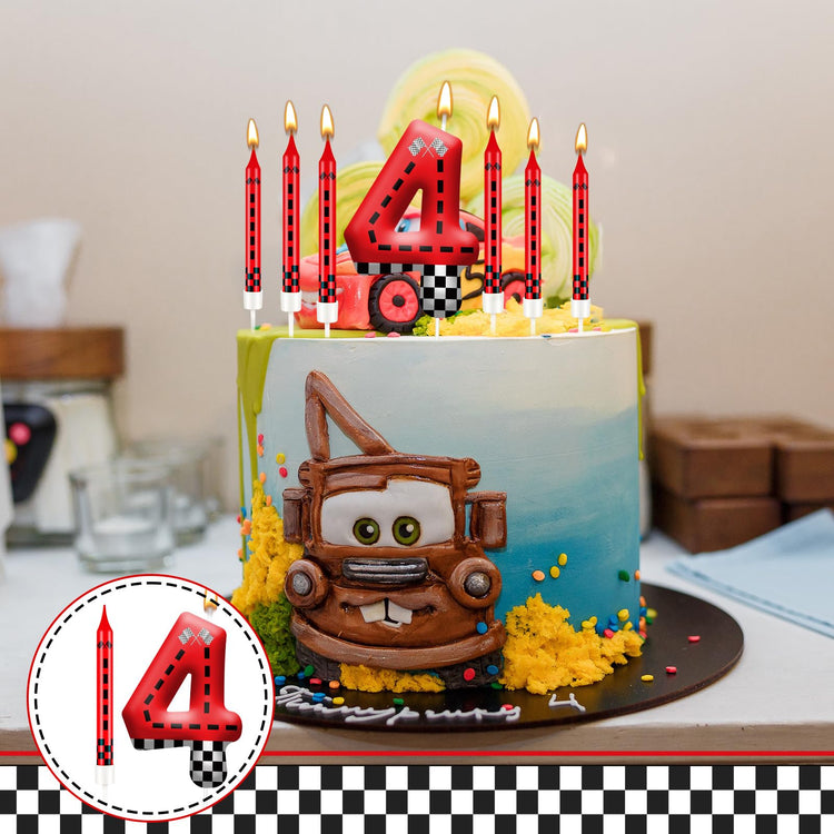 13PCS Racing Car Theme Birthday Candle Set with Checkered Flag Design (13 Count)