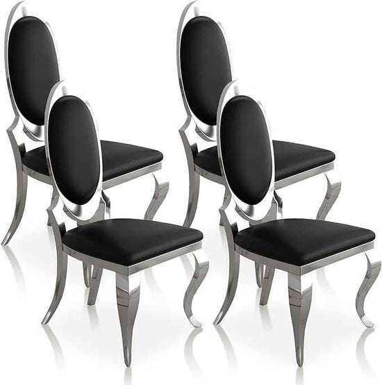 Modern Dining Chairs Set of 4, Luxury Faux Leather Upholstered Armless Dining Room Chair with Mirrored Stainless Steel Silver Legs, Mid Century Accent for Wedding Party Banquet Reception, Black