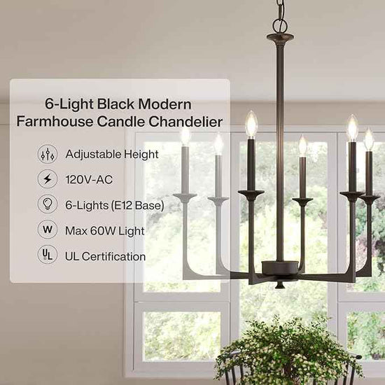 Tribesigns 27" Black Chandelier, 6-Light Chandeliers for Dining Room Lighting Fixtures Hanging, Pendant Light Fixtures Farmhouse Industrial Lighting for Kitchen, Living Room, Bedroom and Entryway