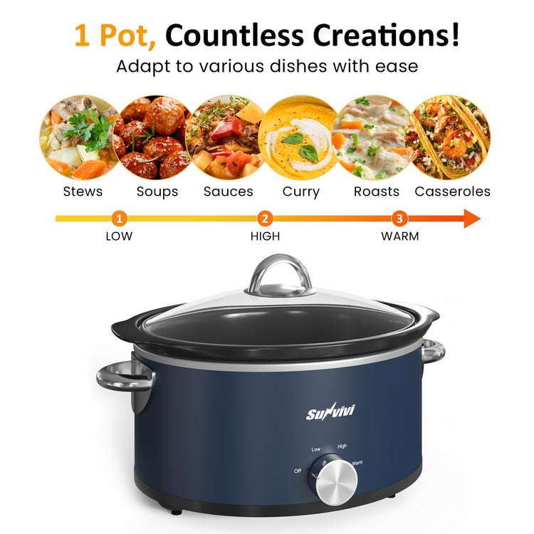 3 Quart Slow Cooker & Mini Food Warmer with 3 Heating Settings